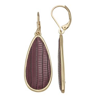 Nine West Gold Tone Faux Leather Textured Teardrop Earrings