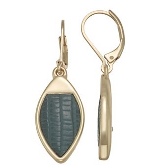 Nine West Gold Tone Faux Leather Textured Drop Earrings