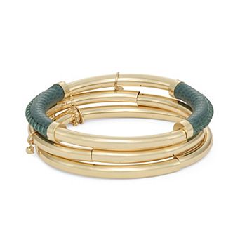 Nine West Gold Tone Faux Leather Accent 3 pc Stretch Bracelet Set