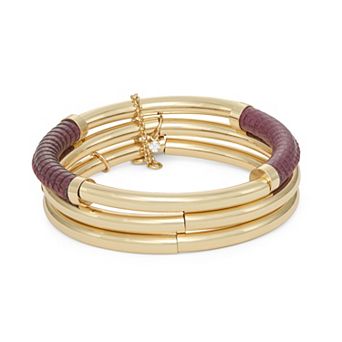 Nine West Gold Tone Faux Leather Accent 3 pc Stretch Bracelet Set