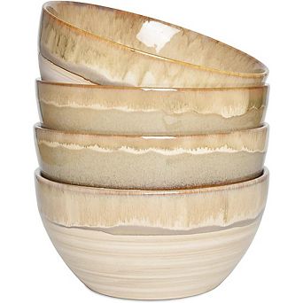 Stoneware Soup & Cereal Bowls Set, 26oz, Microwave & Dishwasher Safe, Brown Grey
