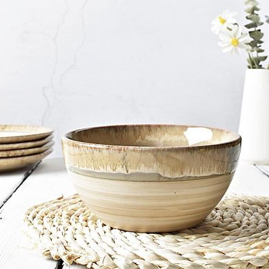 Stoneware Soup & Cereal Bowls Set, 26oz, Microwave & Dishwasher Safe, Brown Grey
