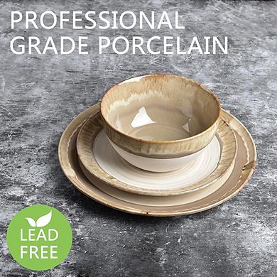 Stoneware Soup & Cereal Bowls Set, 26oz, Microwave & Dishwasher Safe, Brown Grey