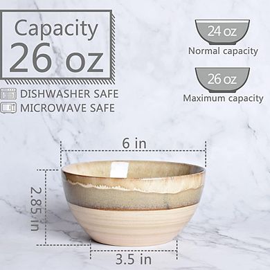 Stoneware Soup & Cereal Bowls Set, 26oz, Microwave & Dishwasher Safe, Brown Grey