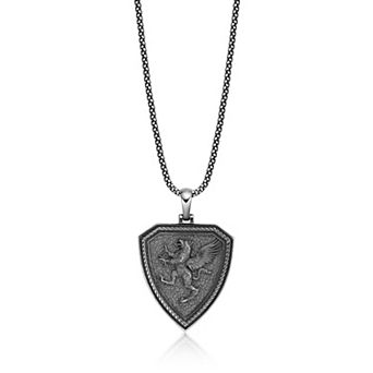 Men's LYNX Silver-Tone Shield Pendant Necklace