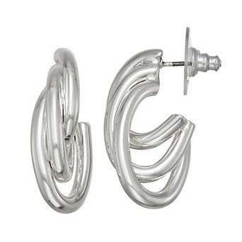 Nine West Silver Tone Twisted Ring Hoop Earrings