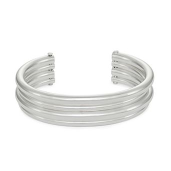 Nine West Silver Tone Stacked Cuff Bracelet