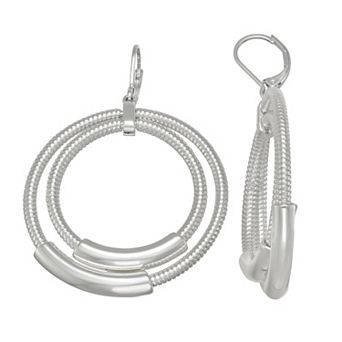 Nine West Silver Tone Chain Doorknocker Earrings