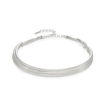Nine West Silver Tone Tube Multi-Strand Layered Necklace