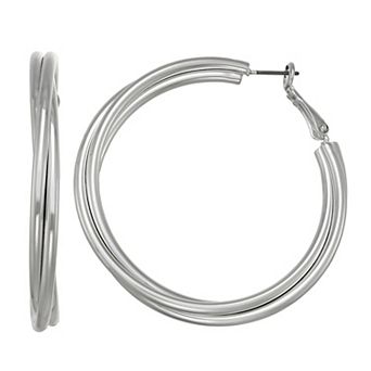 Nine West Silver Tone Interlocked Hoop Earrings