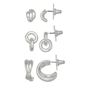 Nine West 3-Pair Silver Tone Rings Post Earring Set