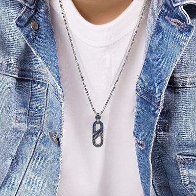Men's LYNX Lab-Created Sapphire Pendant Necklace