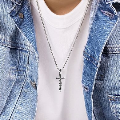 Men's LYNX Silver-Tone Dagger Pendant Necklace