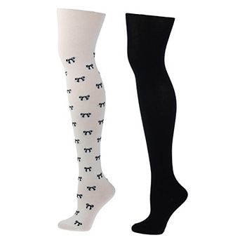 Girls Elli by Capelli 2-Pack Bow Print & Solid Tights