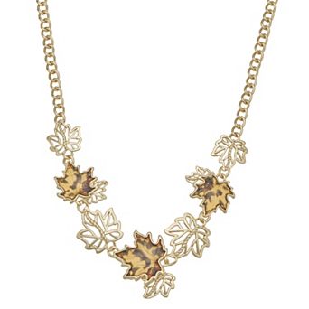 Napier Gold Tone Autumn Leaves Floral Collar Necklace
