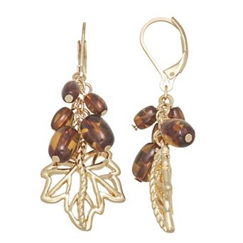 Napier Gold Tone Autumn Leaves Long Drop Earrings