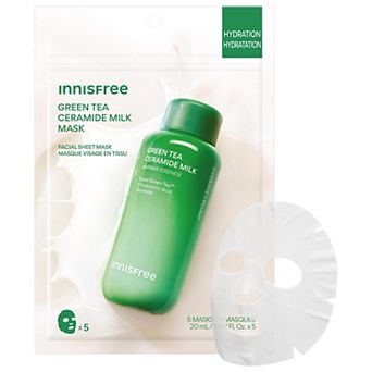 innisfree Green Tea Korean Ceramide Milk Sheet Mask 5-Pack for Hydration & Barrier Repair