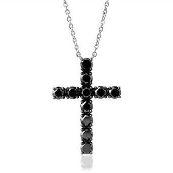 Yours and Mined Sterling Silver 1 Carat T.W. Black Diamond Shared Prong Cross Pendant Necklace