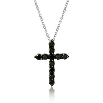 Yours and Mined Sterling Silver 1/2 Carat T.W. Black Diamond Cross Pendant Necklace