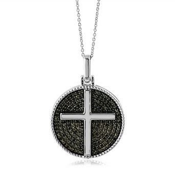 Yours and Mined Sterling Silver 1 Carat T.W. Black Diamond Cross Medallion Pendant Necklace