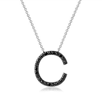 Yours and Mined Sterling Silver 3/8 Carat T.W. Black Initial Diamond Pendant Necklace