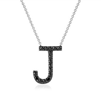Yours and Mined Sterling Silver 3/8 Carat T.W. Black Initial Diamond Pendant Necklace