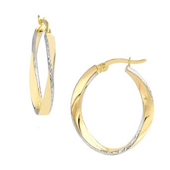 Color Romance 10k Gold Two Tone Polished & Diamond-Cut Twist Hoop Earrings