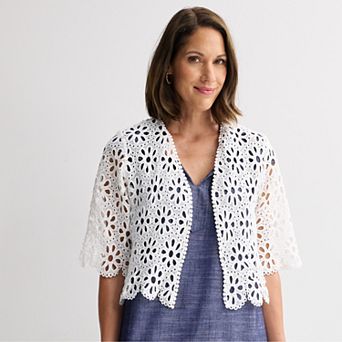 Women's Robbie Bee Crochet Open Front Sweater Cardigan