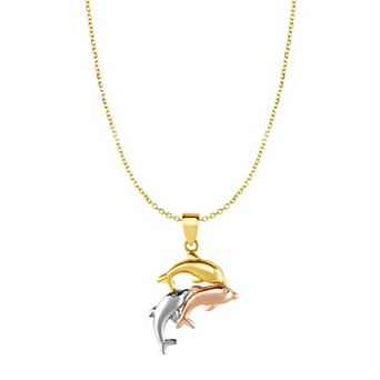 Karat Rush 10k Gold Tri Tone Dolphin Pendant Necklace