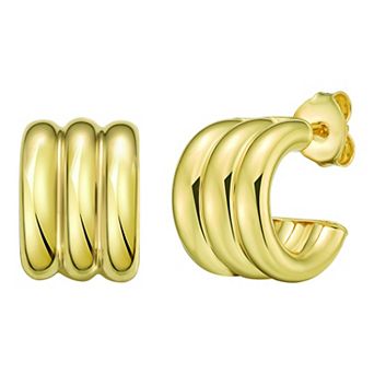 Karat Rush 14k Gold Over Sterling Silver Triple Row "C" Hoop Earrings