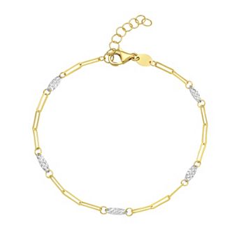 Karat Rush 14k Gold Two Tone Oval & Paperclip Link Bracelet