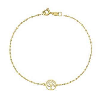 Karat Rush 14k Gold Tree of Life on Mirror Chain Bracelet