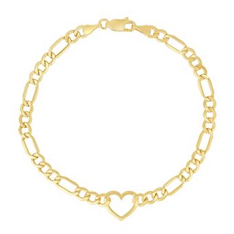 Karat Rush 10k Gold Heart Figaro Chain Bracelet