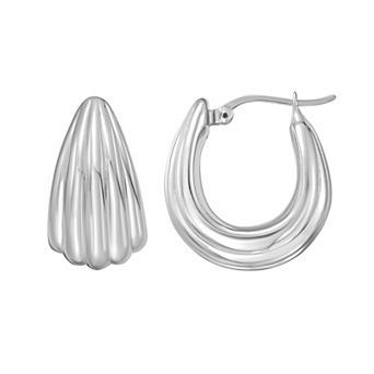 Karat Rush Sterling Silver Graduated Ribbed Hoop Earrings