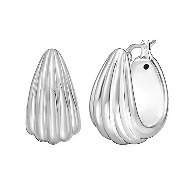 Karat Rush Sterling Silver Graduated Ribbed Hoop Earrings