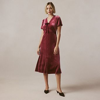 Petite LC Lauren Conrad Lace Trim Velvet Midi Dress