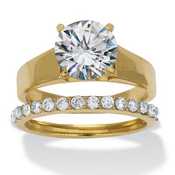 3.42 TCW Round Cubic Zirconia Gold Ion-Plated Stainless Steel Bridal Ring Set