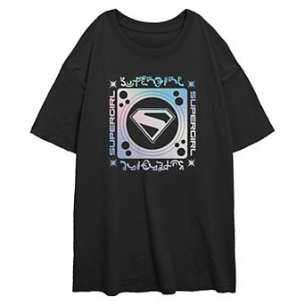 Juniors' DC Comics Supergirl Iridescent Emblem Oversized Graphic Tee