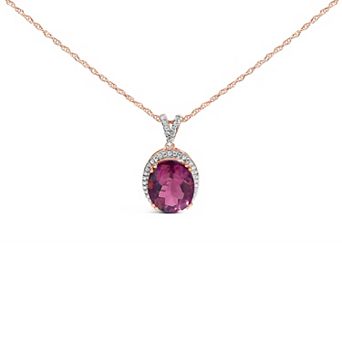 Haus of Brilliance 14k Rose Gold Vermeil 1/5 Carat T.W. Diamond & Pink Quartz Oval Pendant Necklace