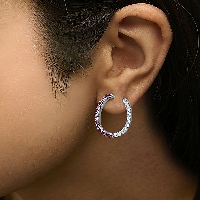 Haus of Brilliance Sterling Silver Lab-Created Ruby & Lab-Created White Sapphire Hoop Earrings