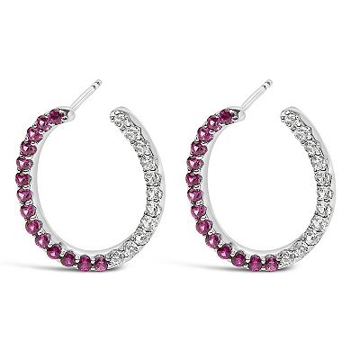 Haus of Brilliance Sterling Silver Lab-Created Ruby & Lab-Created White Sapphire Hoop Earrings