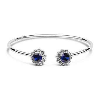 Haus of Brilliance Sterling Silver Lab-Created Sapphire & Diamond Accent Floral Bangle Bracelet
