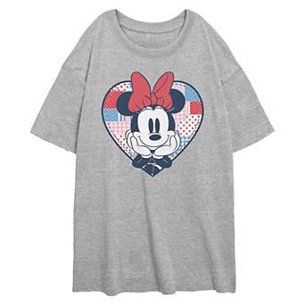 Juniors' Disney's Minnie Mouse Patchwork Heart Oversized Graphic Tee