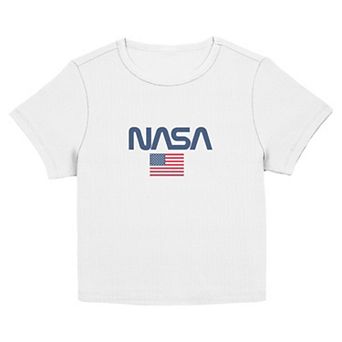 Juniors' NASA USA Flag Graphic Baby Tee