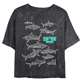 Juniors' Shark Pool Cropped Graphic Tee
