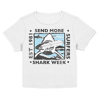 Juniors' Shark Week Send More Surfers Graphic Baby Tee