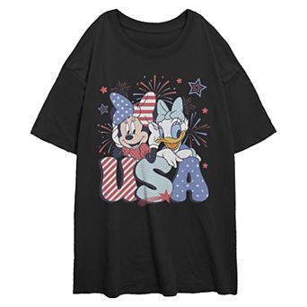 Juniors' Disney's Minnie Mouse & Daisy Duck USA Celebration Oversized Graphic Tee