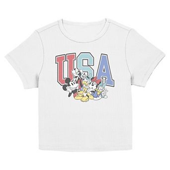 Juniors' Disney's Mickey Mouse & Friends USA Graphic Baby Tee