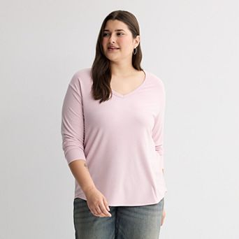 Juniors' Plus Size SO® Long Sleeve V-Neck Tee