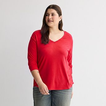 Juniors' Plus Size SO® Long Sleeve V-Neck Tee